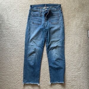 GAP Cropped High-Rise Straight Jeans in Blue Wash